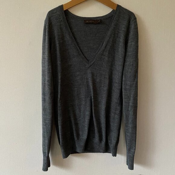 The Limited Sweater Womens Medium Gray V-neck Minimalist Classic Merino Wool - Picture 1 of 8